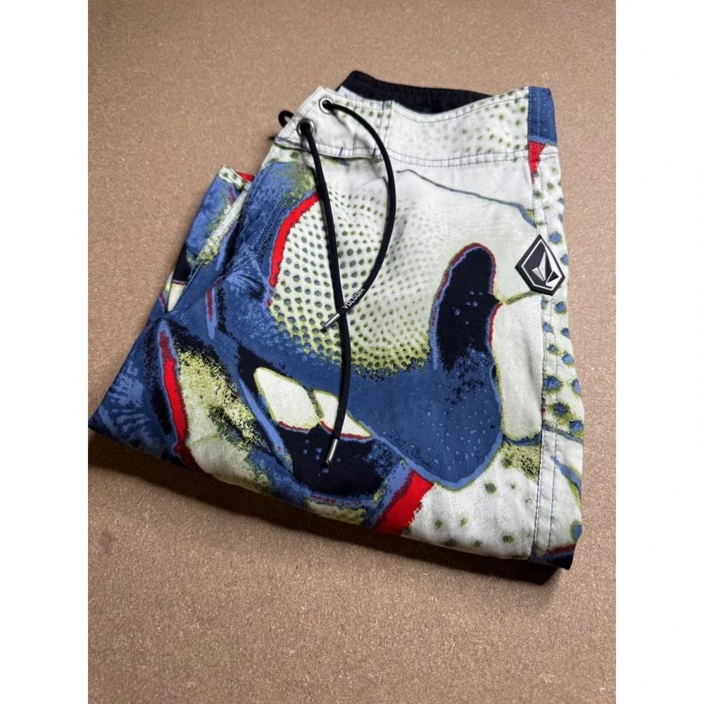 Y2k Volcom Stone Boardwear Mens Board Shorts Blue Abstract Graphic Print Size 28